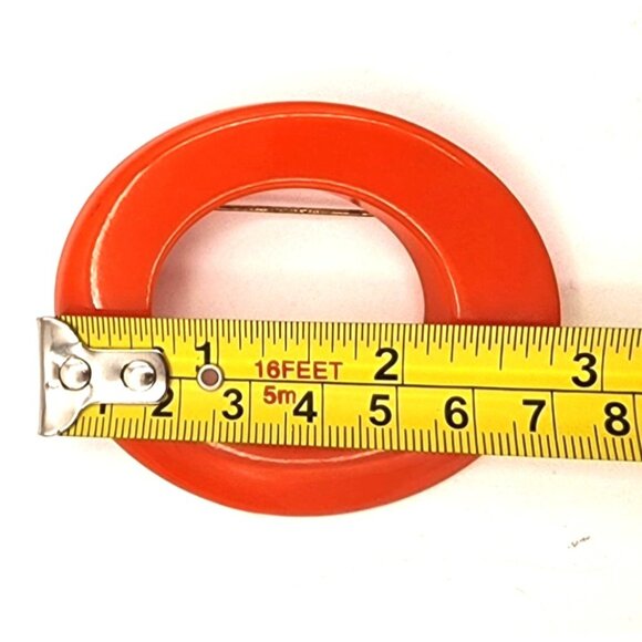 Vintage Orange Bakelite Retro Oval Circle Brooch Pin Fall MCM Chunky Beautiful! - Picture 4 of 6